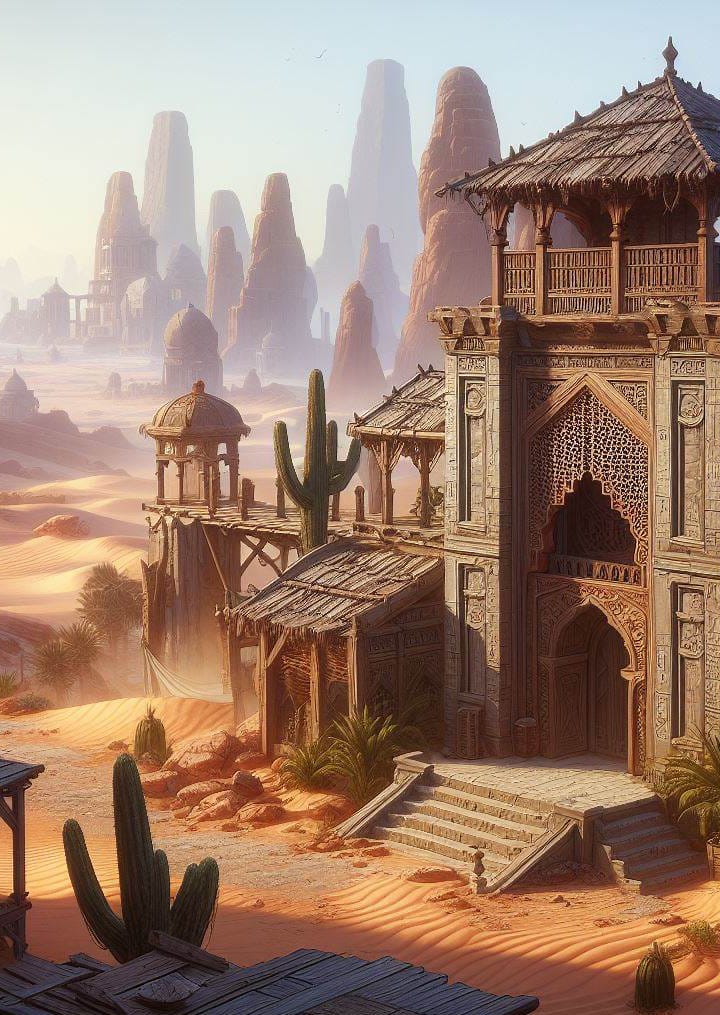 A weathered temple on the edge of the dunes