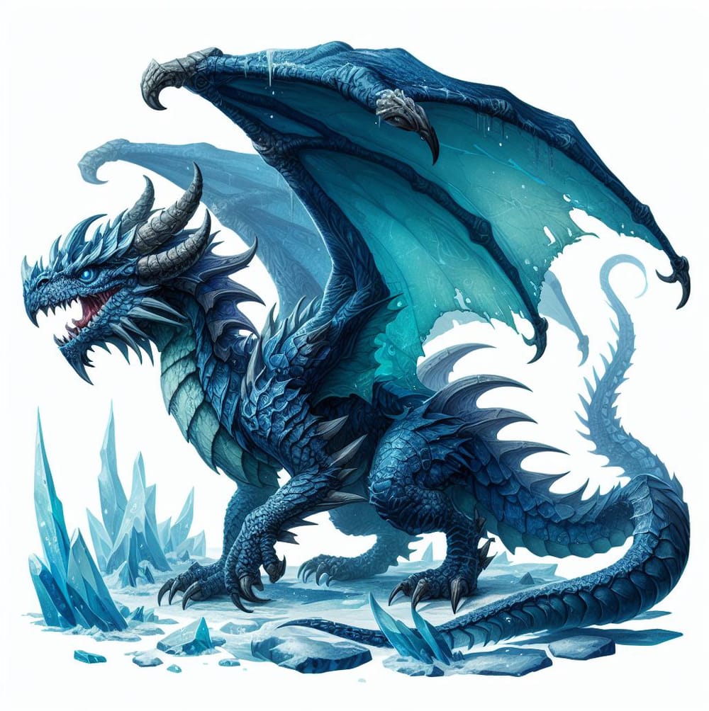 An Ice Blue Dragon standing among shards of ice