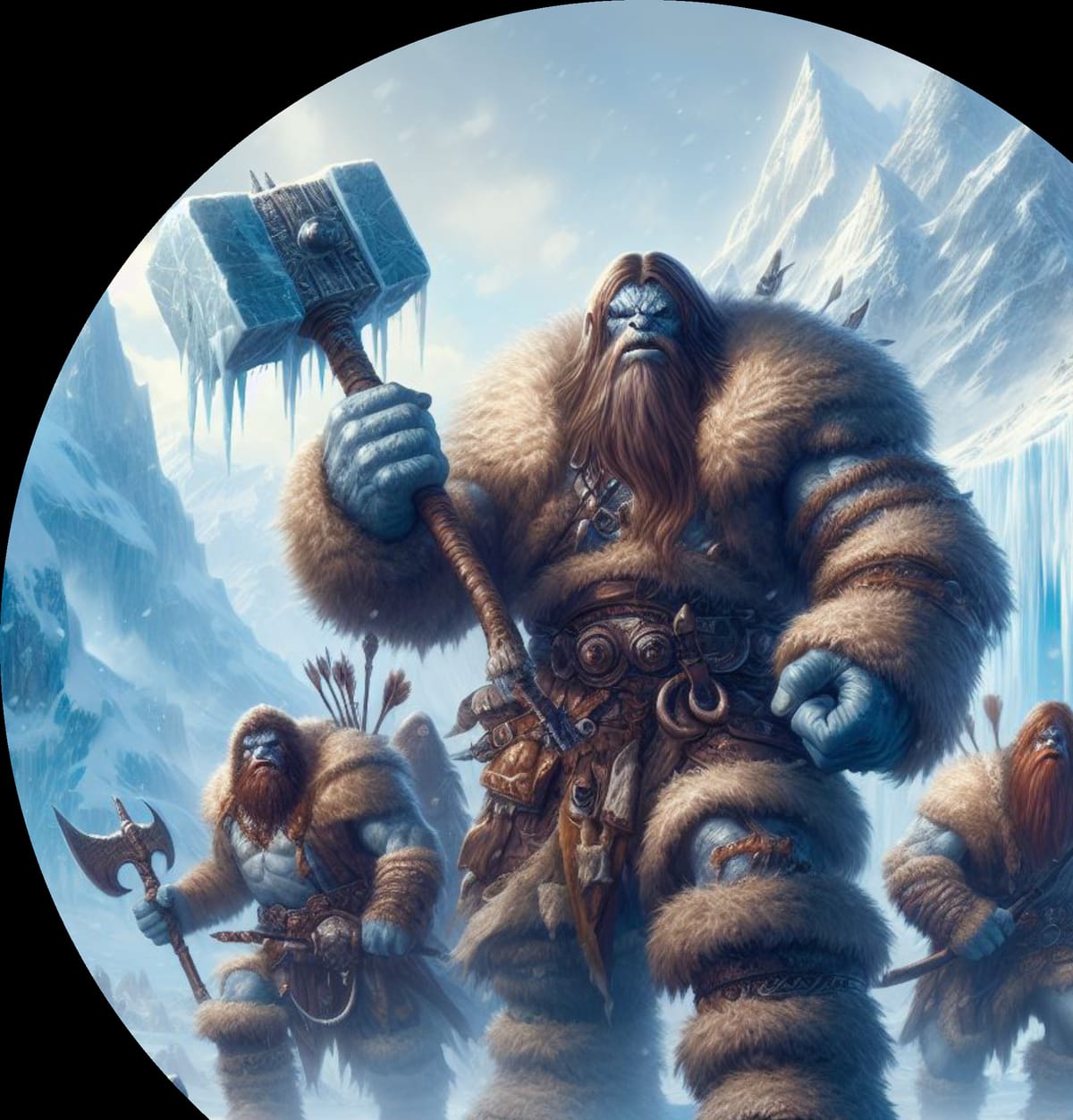 A goliath chieftain hefting a great hammer of ice