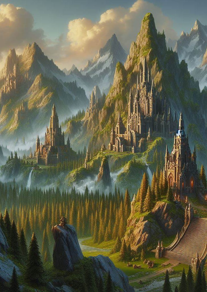 Dwarven monastery fortresses carved into the peaks of Highfall