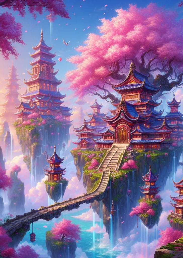 The floating temples of Jeonpon among cherry blossoms