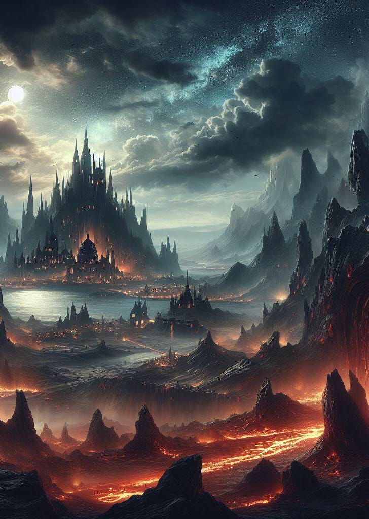 The volcanic wastes of Mufush under a dark sky