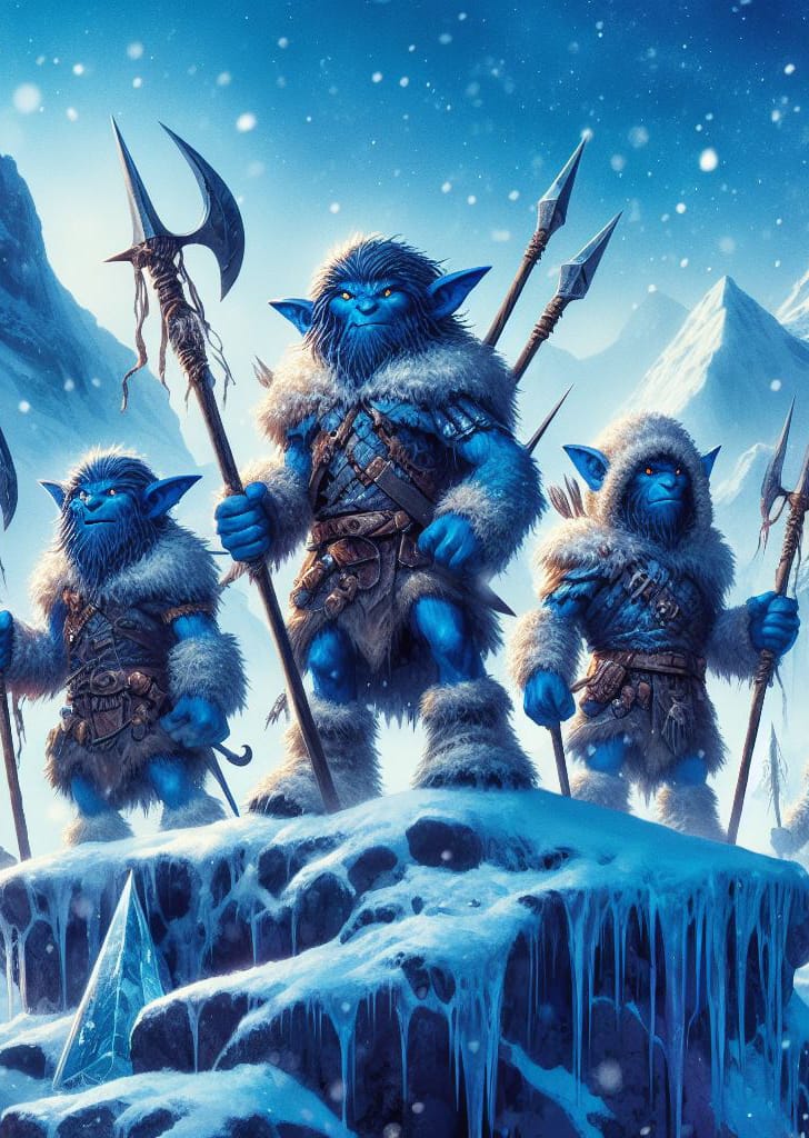 Scold warriors atop an ice-crusted outcrop